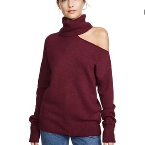 Paige Womens Burgundy Raundi Turtleneck Cold Shoulder Pullover Sweater SizeS